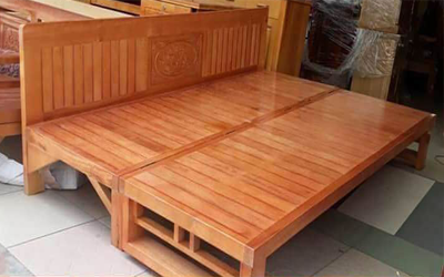 Giường gấp cao cấp gỗ dổi 120 cm màu cánh gián